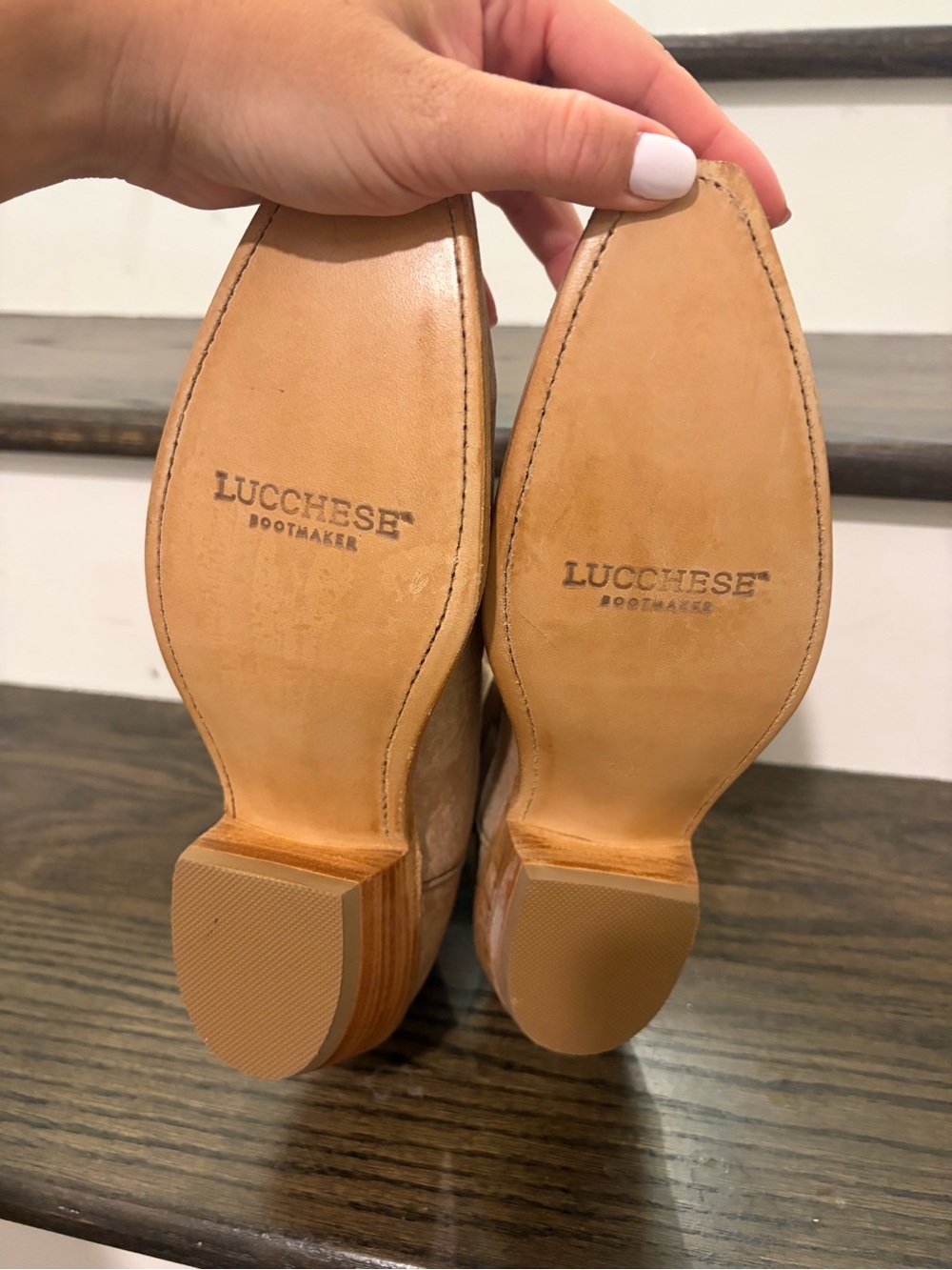 Lucchese Tan Leather Pointed-Toe Heeled Boots
